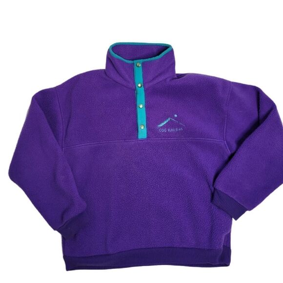 VINTAGE 90s fleece purple Cog Railway quarter button pullover‎ unisex M - Picture 1 of 10